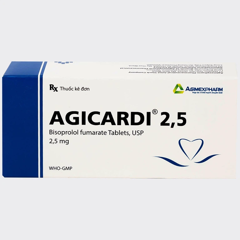 Thuốc Agicardi 2,5 Agimexpharm điều trị tăng huyết áp, đau thắt ngực ổn định mạn tính (3 vỉ x 10 viên)