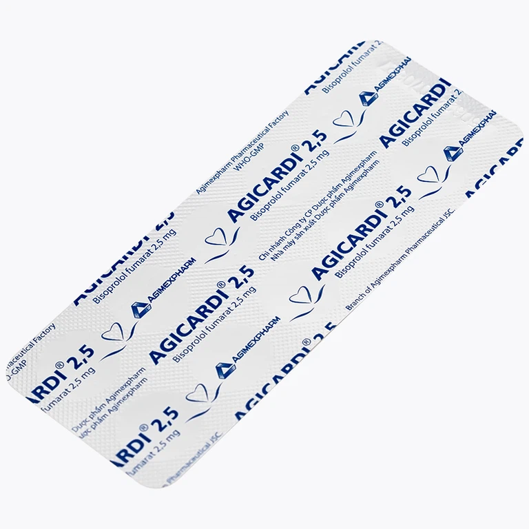 Thuốc Agicardi 2,5 Agimexpharm điều trị tăng huyết áp, đau thắt ngực ổn định mạn tính (3 vỉ x 10 viên)