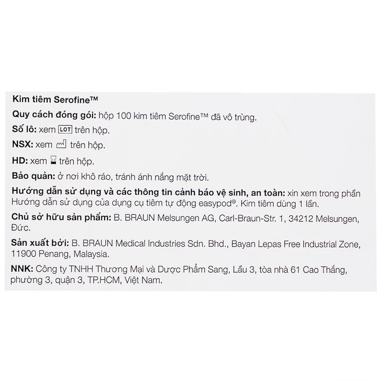 Kim tiêm Serofine Needles 30g Merck điều trị bệnh tiểu đường bằng insulin (100 cái)