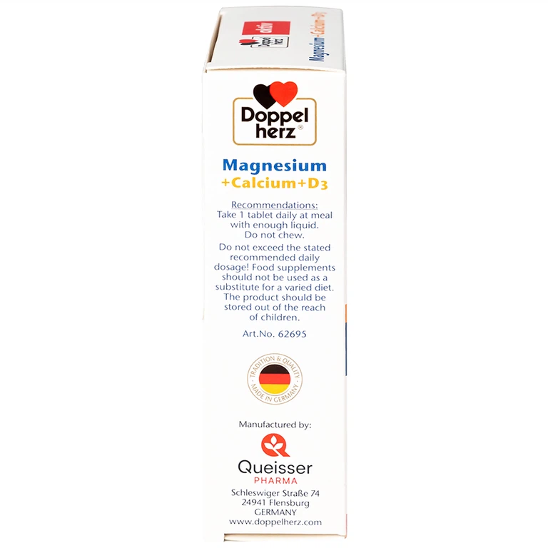 Viên uống Magnesium+Calcium+D3 Doppelherz Aktiv hỗ trợ cơ và xương khỏe mạnh (3 vỉ x 10 viên)