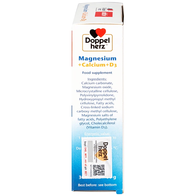 Viên uống Magnesium+Calcium+D3 Doppelherz Aktiv hỗ trợ cơ và xương khỏe mạnh (3 vỉ x 10 viên)