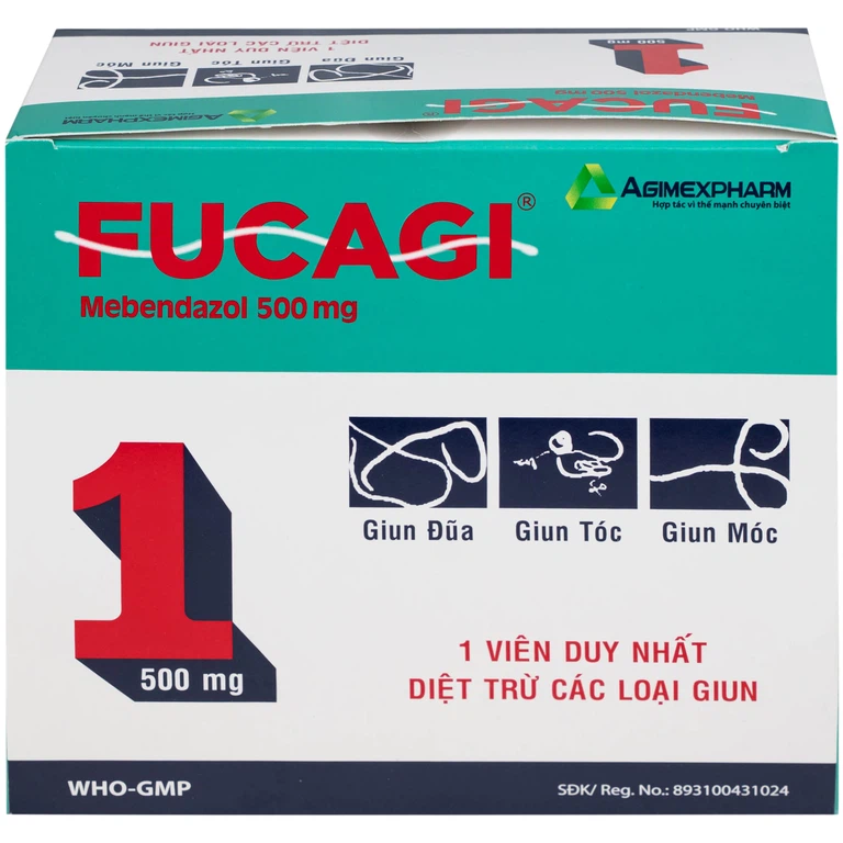 Thuốc Fucagi 500mg Agimexpharm điều trị nhiễm một hoặc nhiều loại giun đường ruột (1 viên)