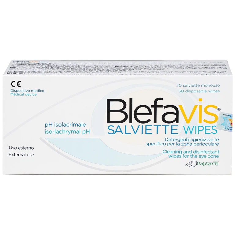 Gạc y tế Blefavis Wipes Oftalpharma làm sạch, làm mềm và giảm kích ứng cho vùng mi mắt nhạy cảm (30 miếng)