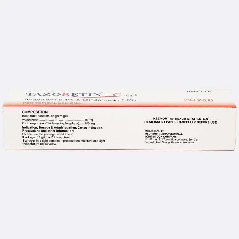 Thuốc bôi ngoài da Tazoretin - C Gel 15g Medisun điều trị tại chỗ mụn trứng cá