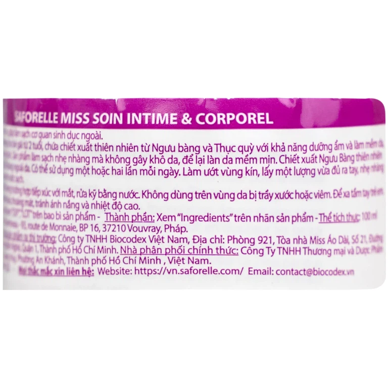 Dung dịch vệ sinh cho bé Saforelle Miss dịu nhẹ, bảo vệ vùng kín (100ml)