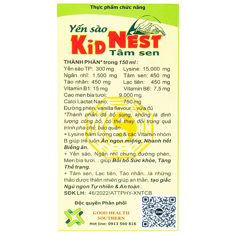 Yến sào Kid Nest Tâm Sen Good Health bổi bổ sức khỏe, tăng thể trạng cho trẻ (150ml) 