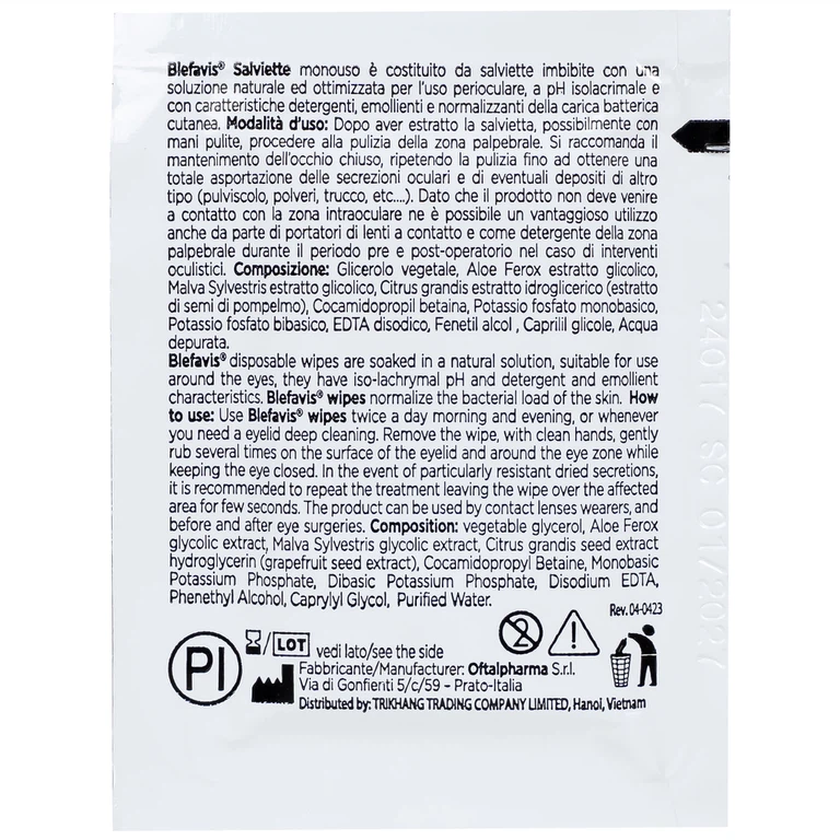 Gạc y tế Blefavis Wipes Oftalpharma làm sạch, làm mềm và giảm kích ứng cho vùng mi mắt nhạy cảm (30 miếng)