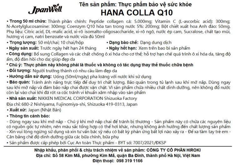 Thực phẩm bảo vệ sức khỏe Hana Colla Q10