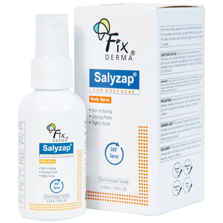 Xịt trị mụn Fixderma Salyzap for Body Acne Body Spray làm thông thoáng lỗ chân lông (50ml)
