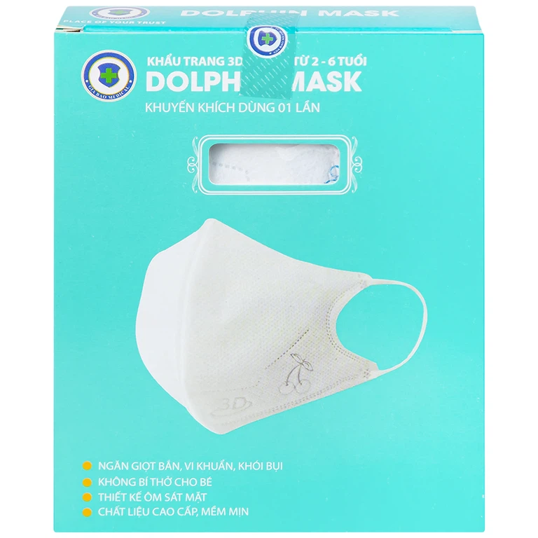 Khẩu trang 3D trẻ em Dolphin Mask 4 lớp ngăn giọt bắn, vi khuẩn, khói bụi (10 cái)