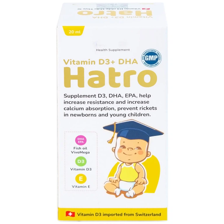 Dung dịch Vitamin D3+ DHA Hatro Pharvina tăng sức đề kháng, giảm nguy cơ còi xương (20ml)