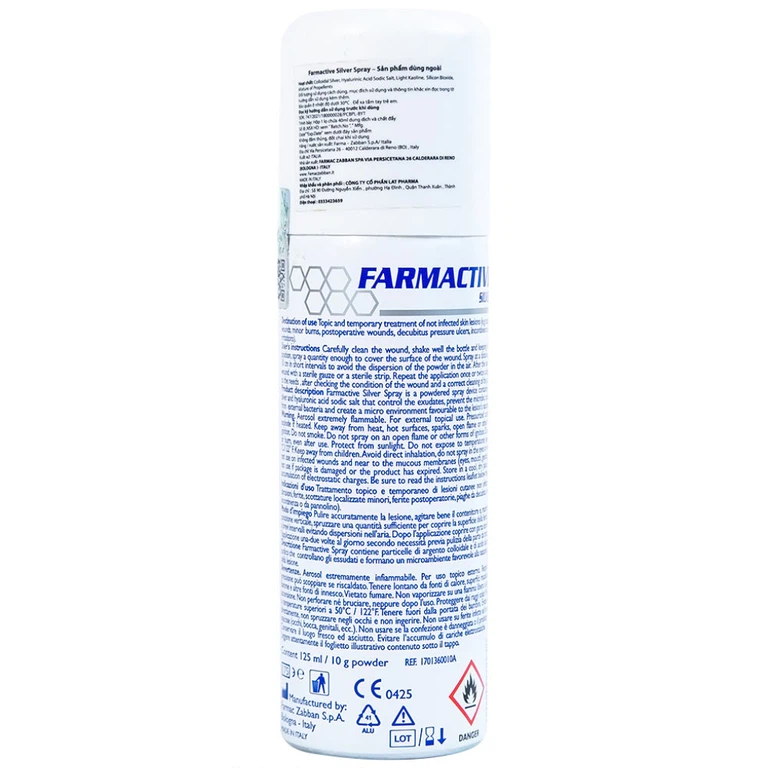Chai xịt bạc Farmactive Silver Spray hỗ trợ điều trị bỏng, trầy xước, vết loét dưới da (125ml)