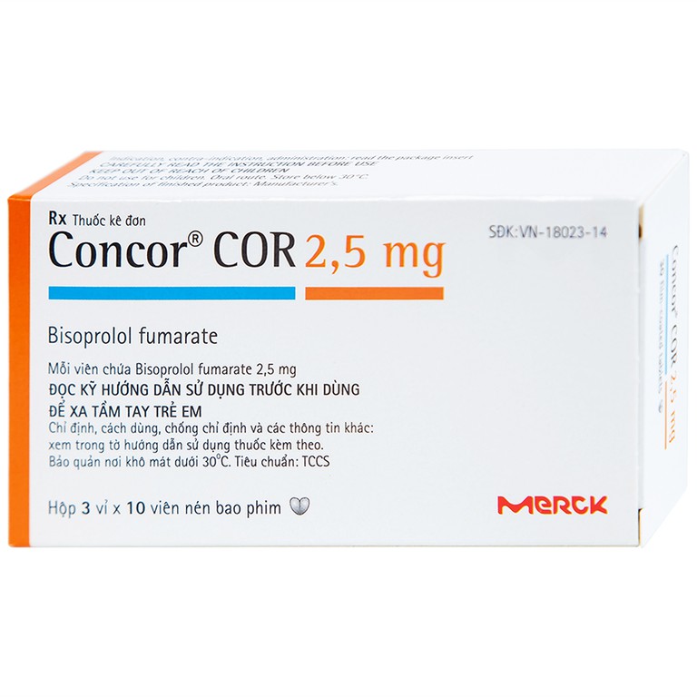 Thuốc Concor Cor 2.5mg Merck điều trị suy tim mãn tính (3 vỉ x 10 viên)