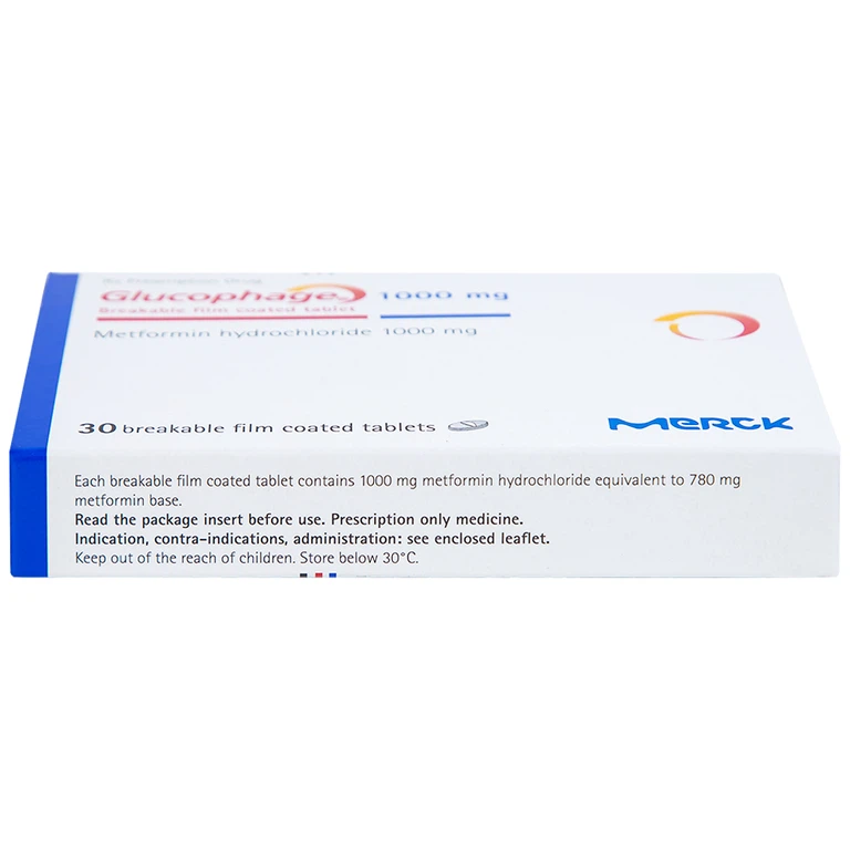 Thuốc Glucophage 1000mg Merck điều trị đái tháo đường típ 2 (2 vỉ x 15 viên)