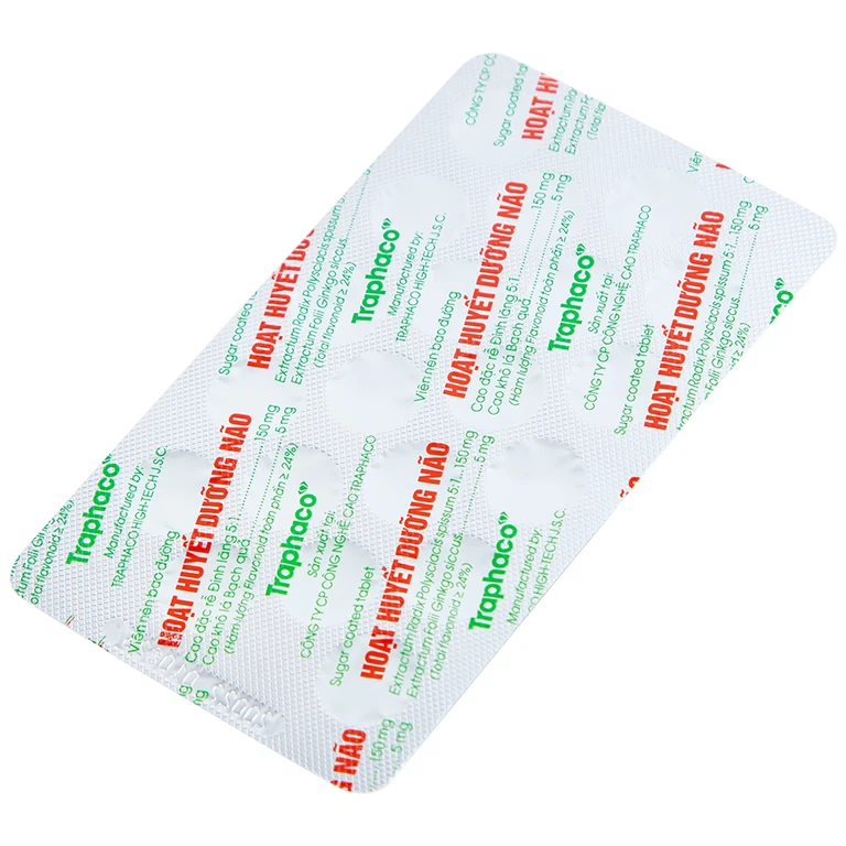 Thuốc Hoạt Huyết Dưỡng Não bao đường Traphaco điều trị suy giảm trí nhớ, căng thẳng thần kinh (5 vỉ x 20 viên)
