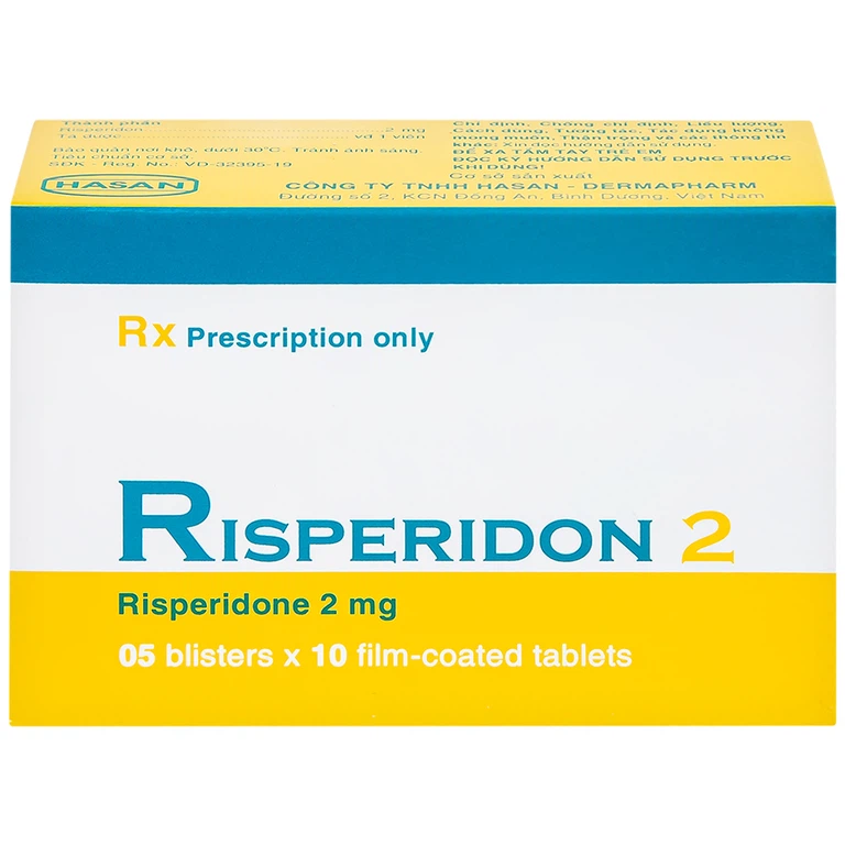 Thuốc Risperidon 2 Hasan điều trị bệnh tâm thần phân liệt (5 vỉ x 10 viên) 