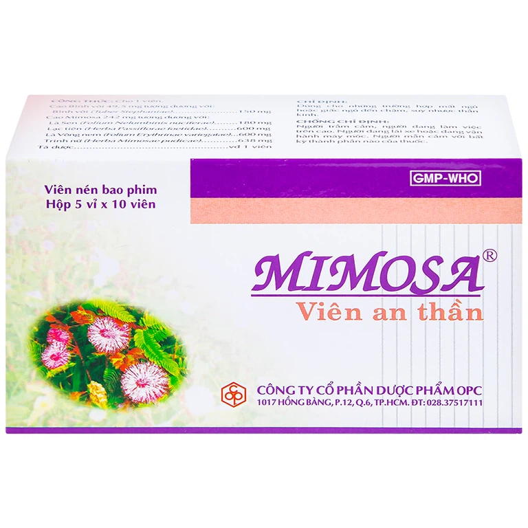 Viên an thần Mimosa OPC dùng cho trường hợp mất ngủ, suy nhược thần kinh (5 vỉ x 10 viên)