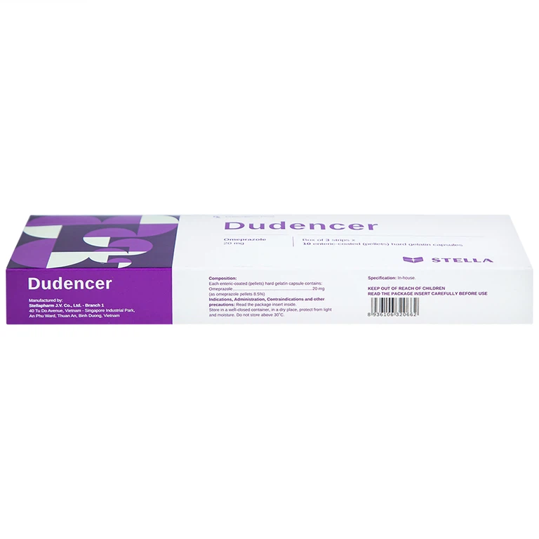 Thuốc Dudencer Stella giảm triệu chứng khó tiêu do acid (3 vỉ x 10 viên)
