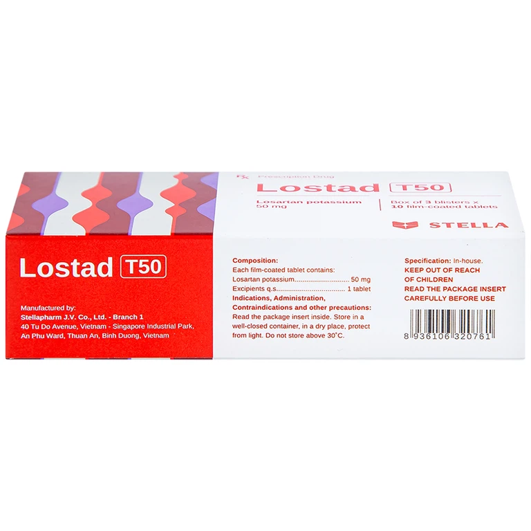 Thuốc Lostad T50 50mg Stella điều trị tăng huyết áp (3 vỉ x 10 viên)