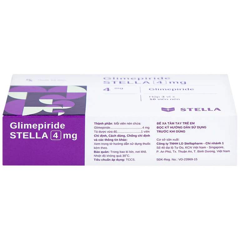 Thuốc Glimepiride Stella 4mg kiểm soát đường huyết ở bệnh tiểu đường típ 2 (3 vỉ x 10 viên)
