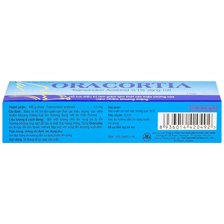 Thuốc mỡ Oracortia 0,1% Thai Nakorn Patana giảm triệu chứng viêm nhiễm khoang miệng, loét do chấn thương (5g) 