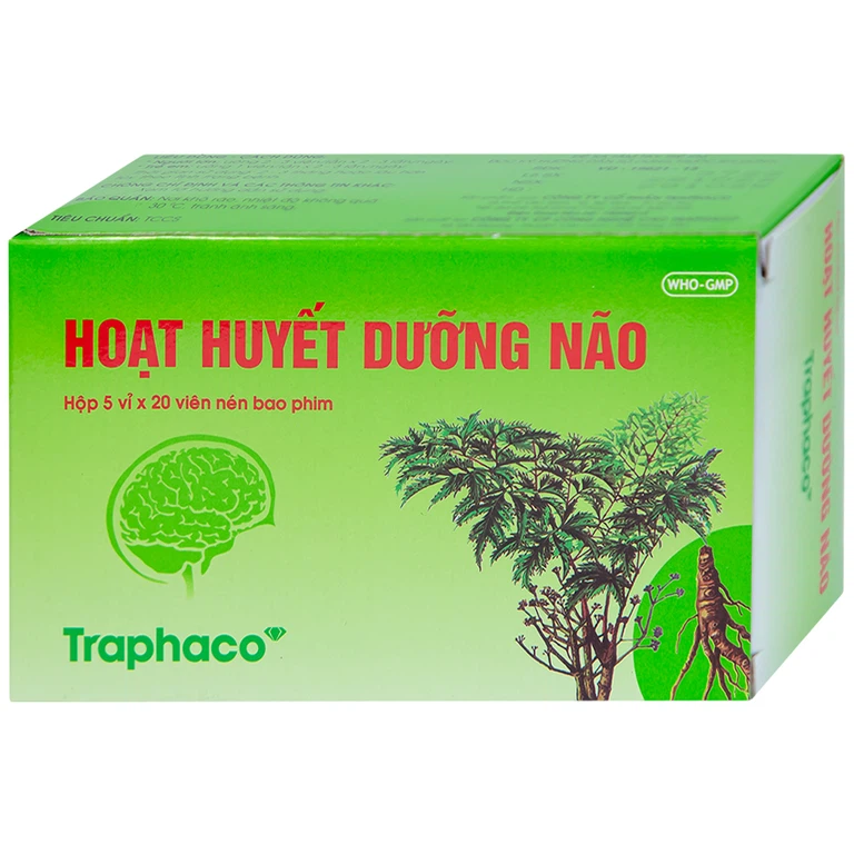 Thuốc Hoạt Huyết Dưỡng Não bao phim Traphaco điều trị suy giảm trí nhớ, căng thẳng thần kinh (5 vỉ x 20 viên)