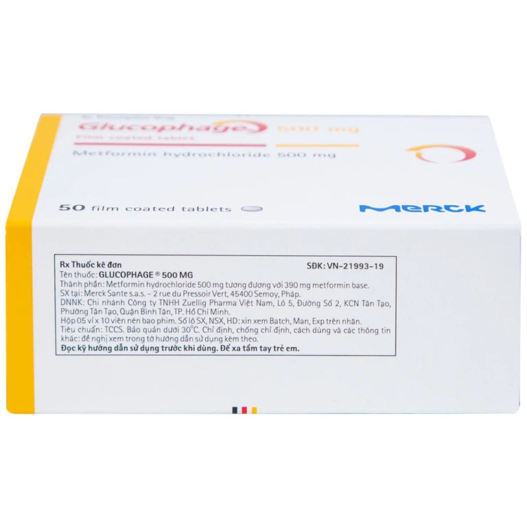 Thuốc Glucophage 500mg Merck điều trị đái tháo đường típ 2 (5 vỉ x 10 viên)