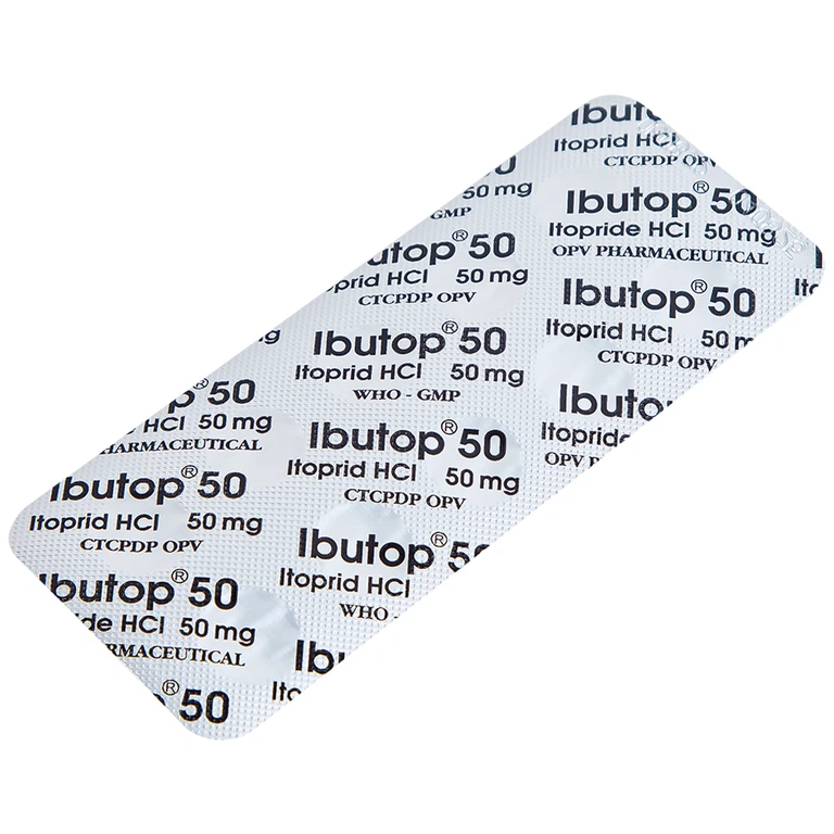Thuốc Ibutop 50 OPV điều trị viêm dạ dày, chướng bụng, đau bụng, chán ăn, ợ nóng (2 vỉ x 10 viên)