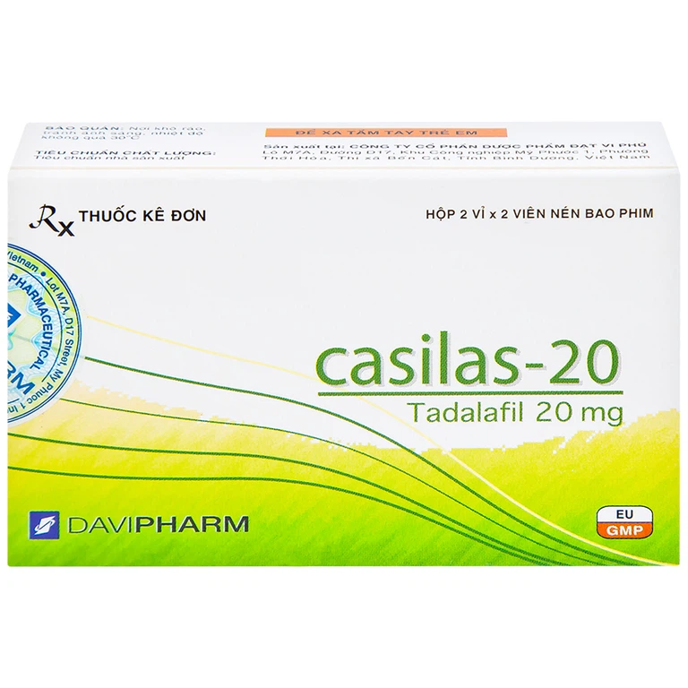 Thuốc Casilas-20 Davipharm điều trị rối loạn cương dương (2 vỉ x 2 viên)