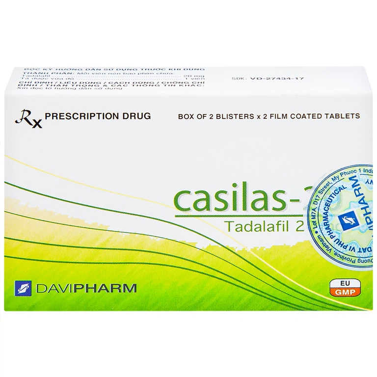 Thuốc Casilas-20 Davipharm điều trị rối loạn cương dương (2 vỉ x 2 viên)