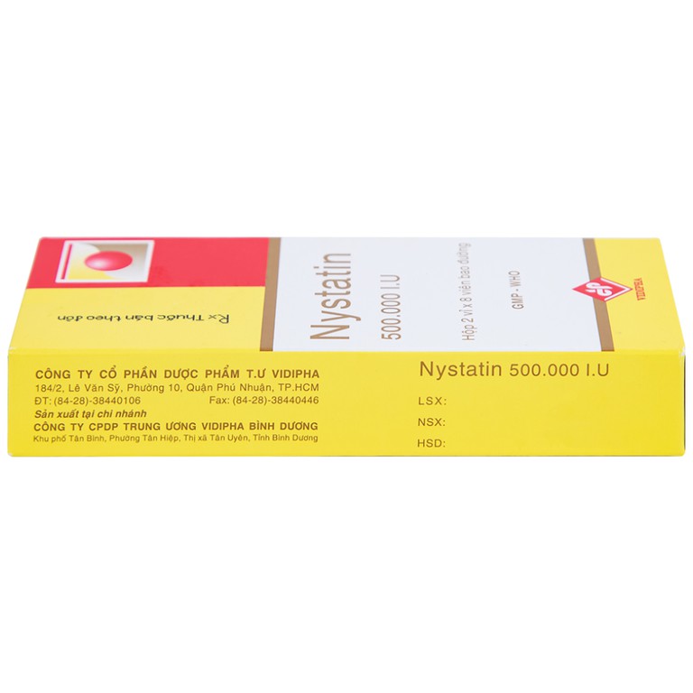 Thuốc Nystatin 500.000I.U Vidipha dự phòng và điều trị nhiễm nấm Candida (2 vỉ x 8 viên) 