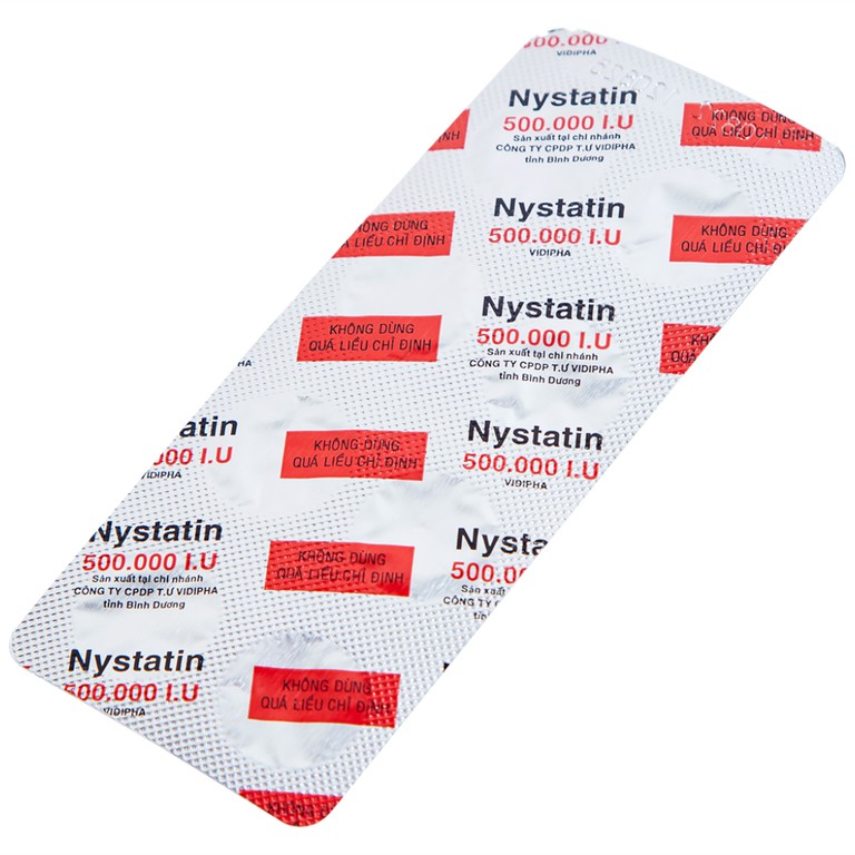 Thuốc Nystatin 500.000I.U Vidipha dự phòng và điều trị nhiễm nấm Candida (2 vỉ x 8 viên) 