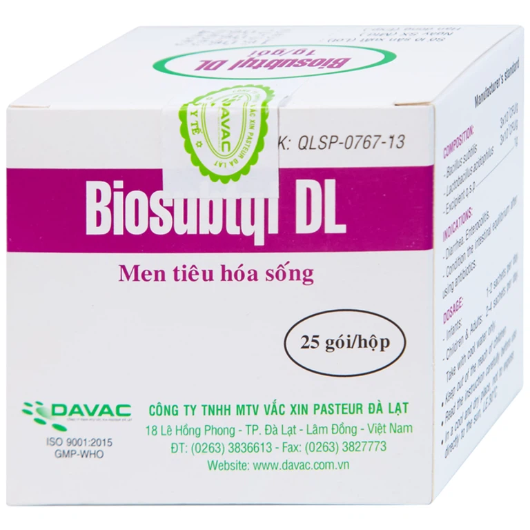 Men tiêu hoá sống Biosubtyl DL Davac điều trị tiêu chảy, viêm đại tràng, rối loạn tiêu hoá (25 gói)