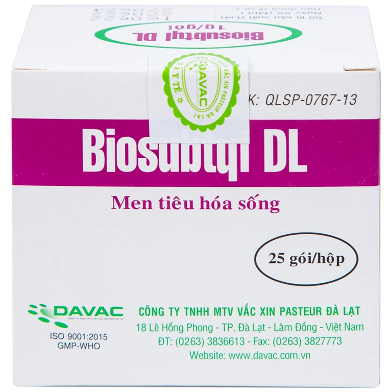 Men tiêu hoá sống Biosubtyl DL Davac điều trị tiêu chảy, viêm đại tràng, rối loạn tiêu hoá (25 gói)