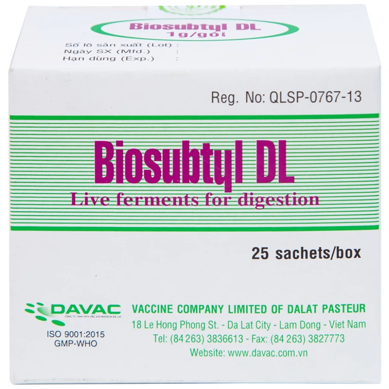Men tiêu hoá sống Biosubtyl DL Davac điều trị tiêu chảy, viêm đại tràng, rối loạn tiêu hoá (25 gói)
