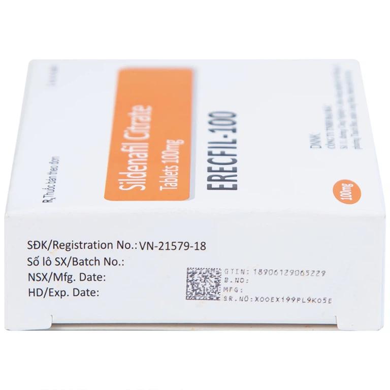 Thuốc Erecfil-100 Sildenafil Citrate điều trị rối loạn cương dương (1 vỉ x 4 viên)