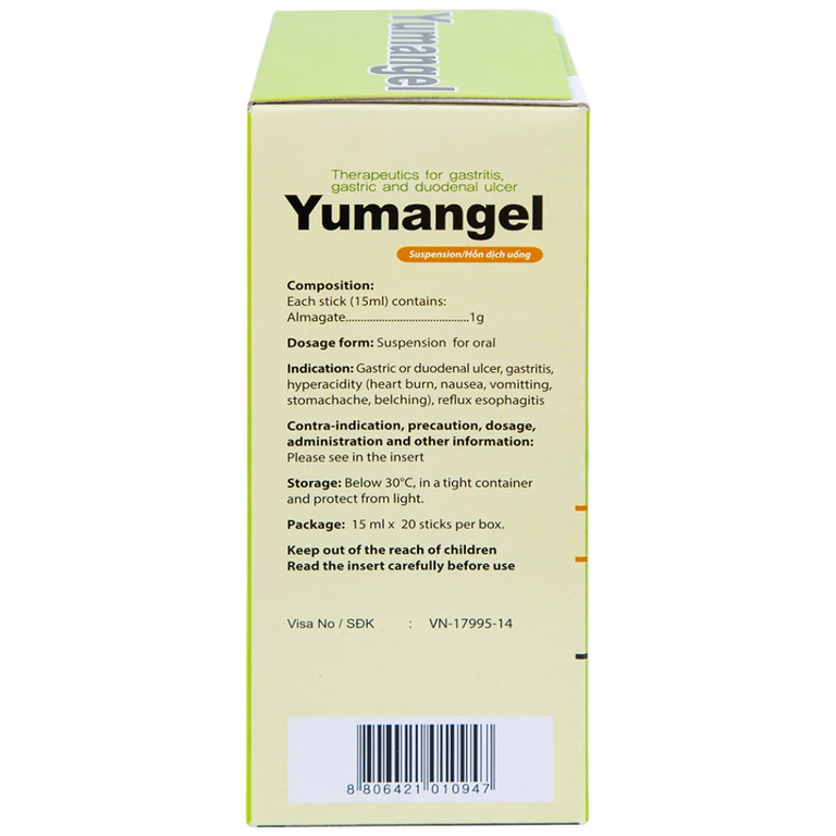 Hỗn dịch uống Yumangel Yuhan kháng acid và cải thiện loét dạ dày - tá tràng (20 gói x 15ml) 