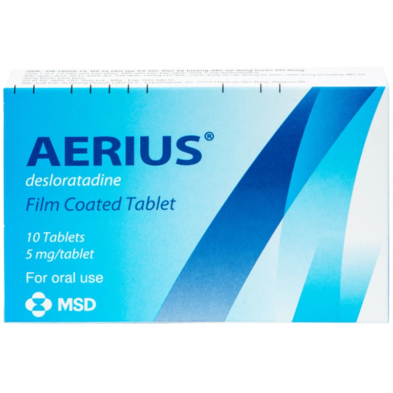 Thuốc Aerius 5mg MSD giảm nhanh các triệu chứng viêm mũi dị ứng, mày đay (1 vỉ x 10 viên)
