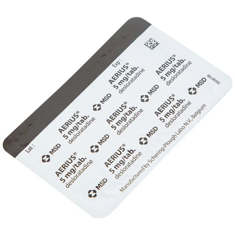 Thuốc Aerius 5mg MSD giảm nhanh các triệu chứng viêm mũi dị ứng, mày đay (1 vỉ x 10 viên)