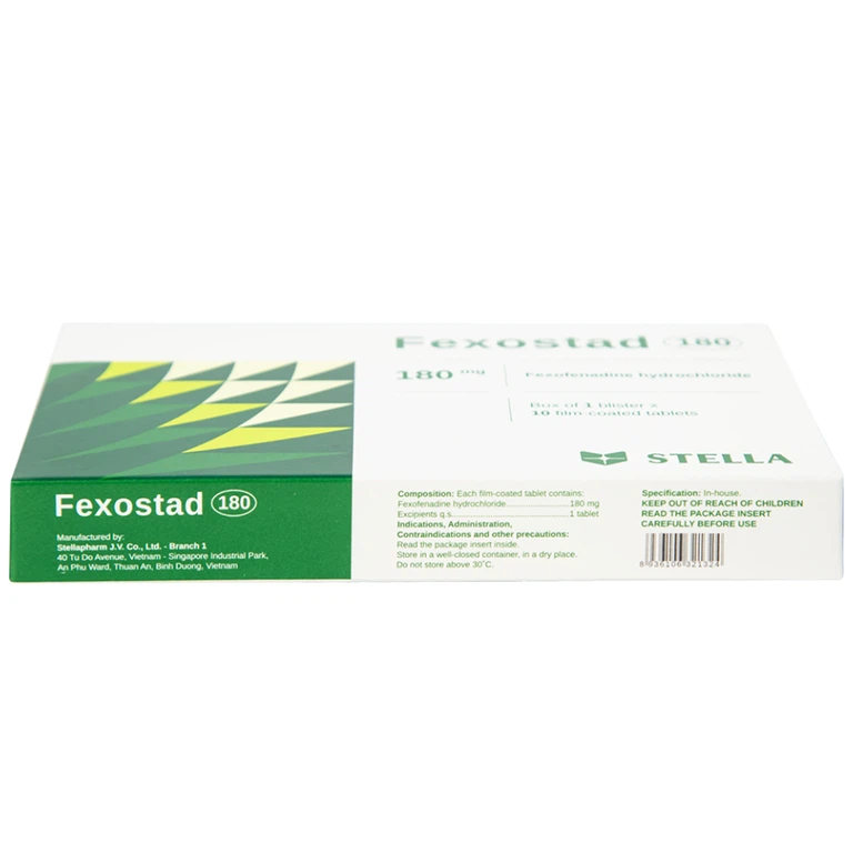 Thuốc Fexostad 180 Stella điều trị viêm mũi dị ứng theo mùa, mày đay vô căn mạn tính (10 viên)