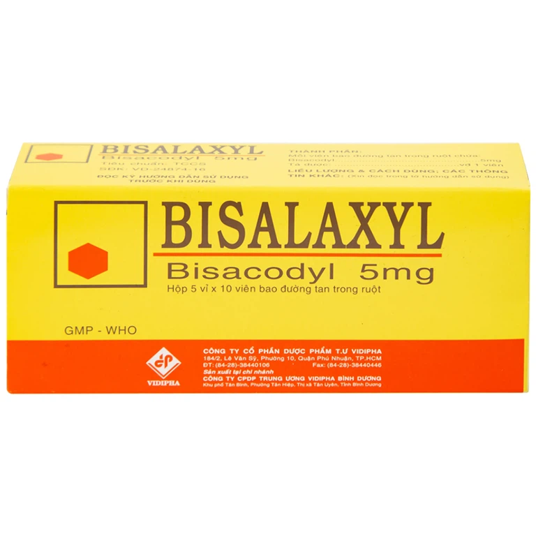 Thuốc Bisalaxyl Vidipha điều trị táo bón (5 vỉ x 10 viên)