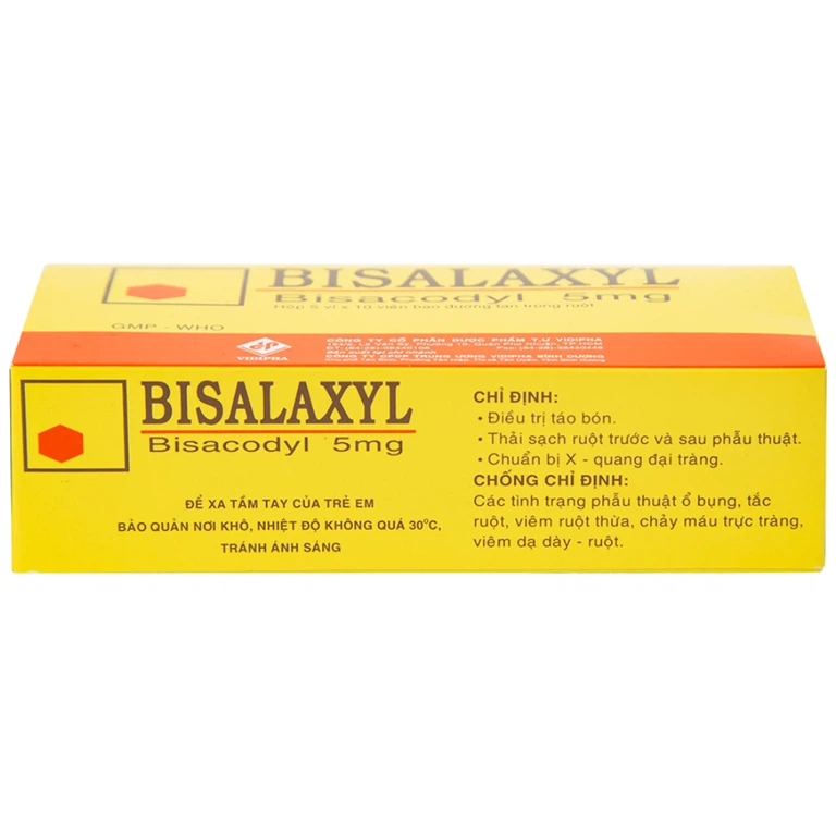 Thuốc Bisalaxyl Vidipha điều trị táo bón (5 vỉ x 10 viên)