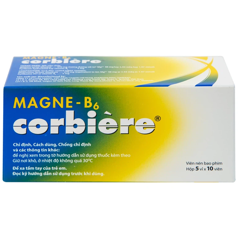 Viên nén Magne-B6 Corbière Sanofi điều trị thiếu magnesi riêng biệt hay kết hợp (5 vỉ x 10 viên)