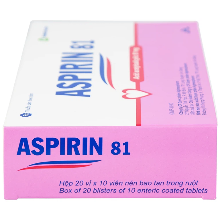 Thuốc Aspirin 81 Agimexpharm phòng ngừa nhồi máu cơ tim, đột quỵ (20 vỉ x 10 viên)