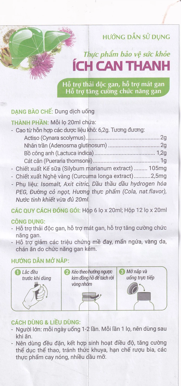 Thực phẩm bảo vệ sức khỏe Ích Can Thanh Hoa Linh hỗ trợ thải độc gan, tăng cường chức năng gan (6 lọ x 10ml)