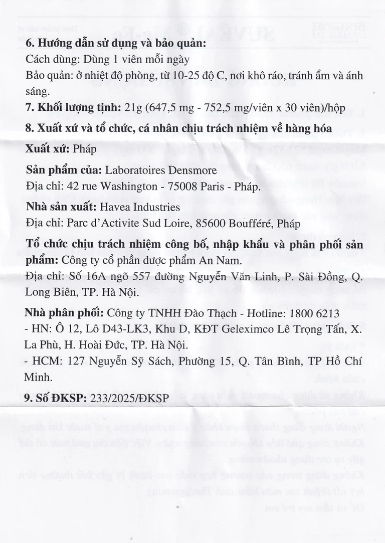 Viên uống Suvéal Magne-Fer Densmore bổ sung magie, vitamin B6 và sắt cho cơ thể (2 vỉ x 15 viên)