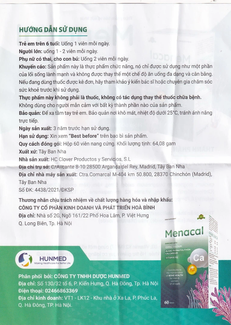 Viên uống Menacal Hòa Bình Hộp 60 viên
