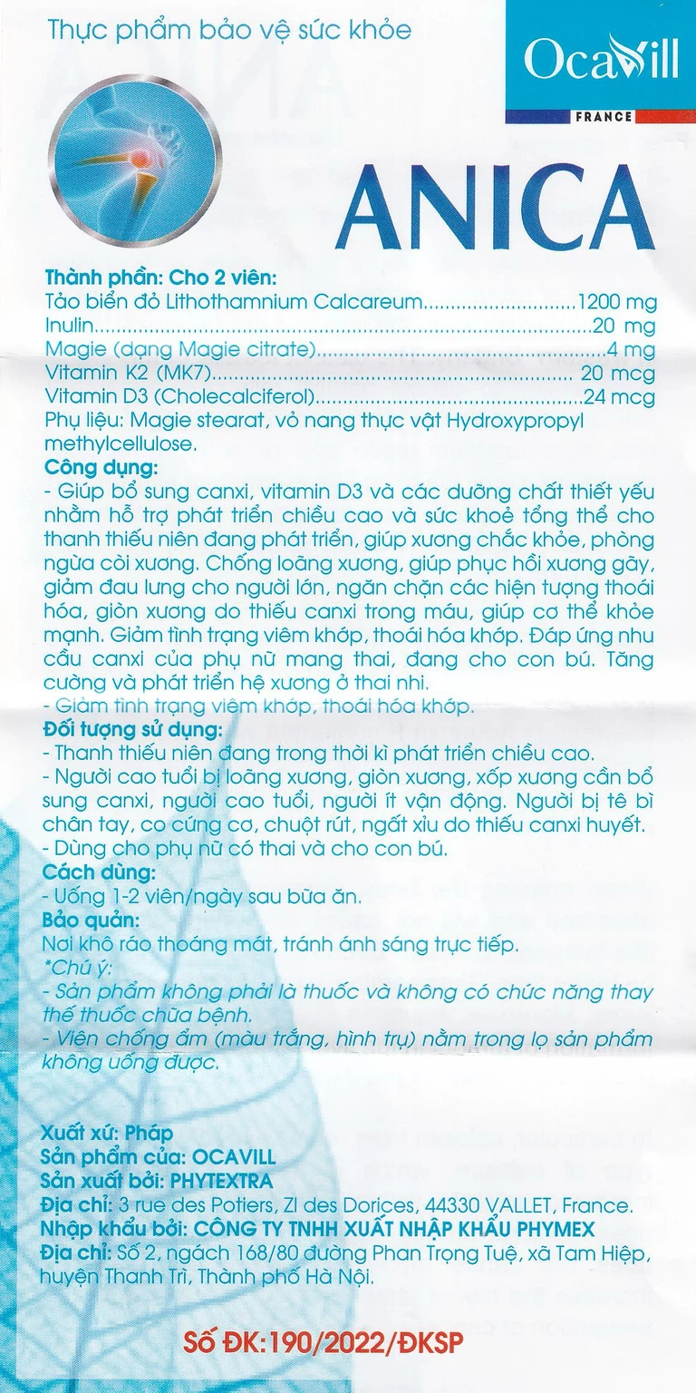 Viên uống Anica Ocavill bổ sung Canxi và Vitamin D3 (60 viên)