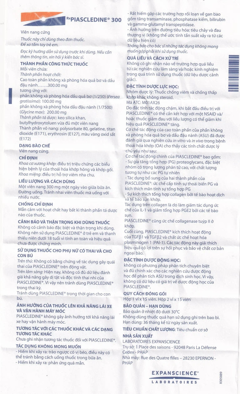 Viên nang cứng Piascledine 300 Hyphens điều trị viêm xương khớp hông và khớp gối (1 vỉ x 15 viên) 