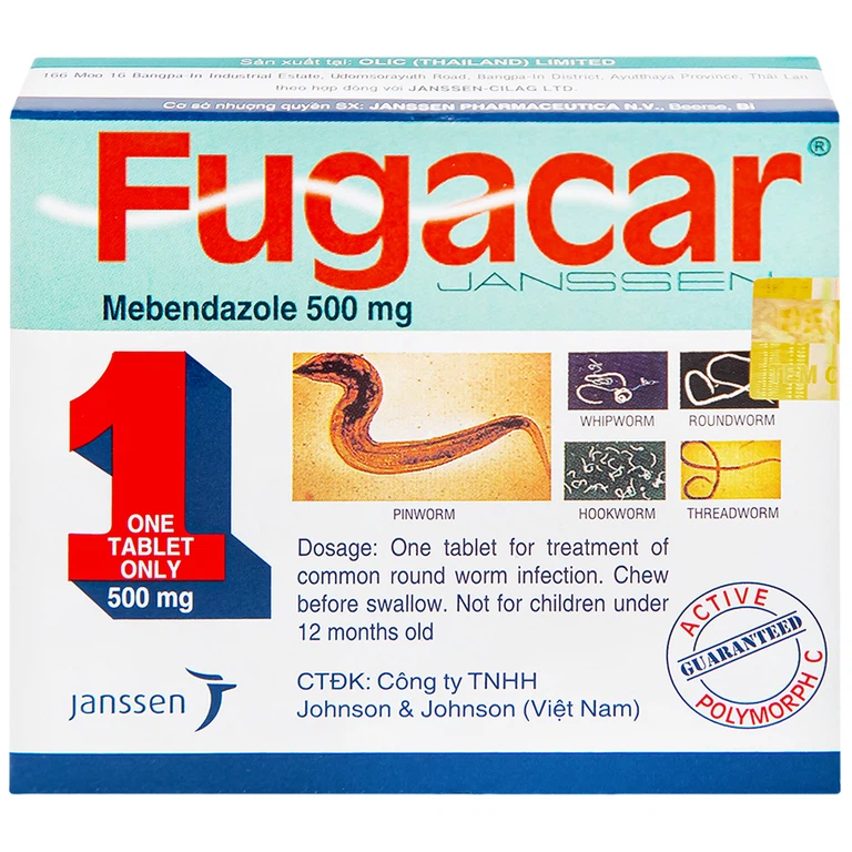 Thuốc Fugacar Janssen không vị điều trị nhiễm một hoặc nhiều loại giun đường ruột (1 viên)